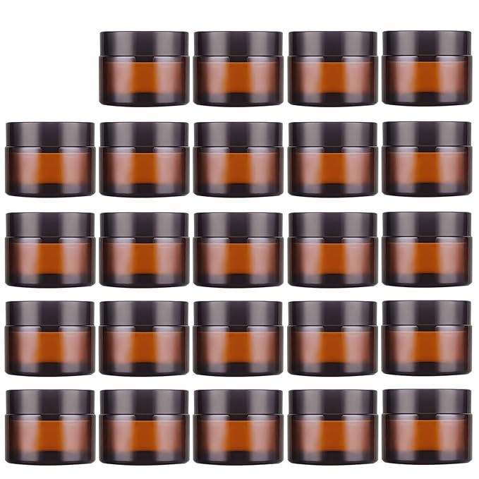 Lil Ray 1 oz Round Amber Glass Jar with Inner Liners and Black Lid (24pcs)-VivaGrace Women