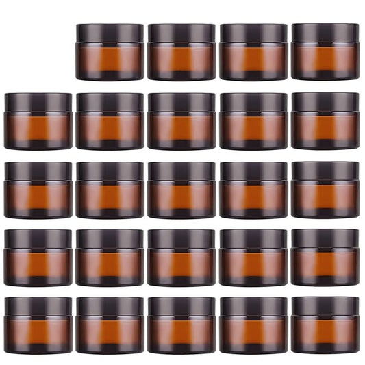 Lil Ray 1 oz Round Amber Glass Jar with Inner Liners and Black Lid (24pcs)-VivaGrace Women