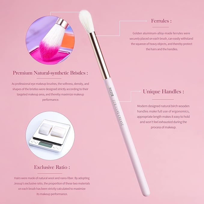 Jessup Eyeshadow Brushes 15pcs, Natural Eye Brush Set for Eyeshadow Blending Concealer Eyebrow Eyeliner, Blushing Bride T294-VivaGrace Women