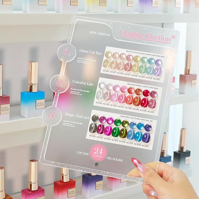 Double Rhythm 28Pcs 0.5Oz Glass Cat Eye Gel Nail Polish Set Same Color Same Bottle Soak Off Magnetic Jelly Gel Polish Kit Nail Art Manicure Salon DIY at Home (Nude Pink Blue Green-T24-10)-VivaGrace Women