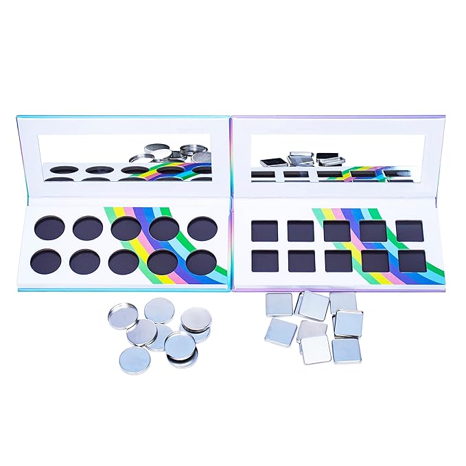 2PCS PU leather pastel sparkle empty magnetic palette with 10Pcs 26mm Round Metal Pans and 10Pcs 23mm square Metal Pans,DIY Eye Shadow makeup palette,elastic, flexible and lubricated, waterproof and easy to clean (Suit-1)-VivaGrace Women