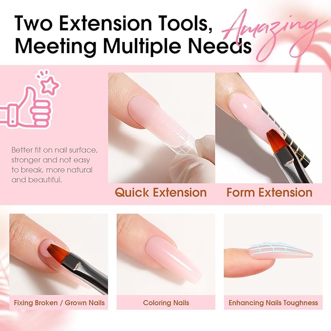 ROSALIND Poly Nail Gel Kit -12 Colors + Nail Art Accessories kit Clear Nude Poly Nails Gel Kit Starter Kit With Slip Solution Pro Nude Pink Nail Extensions Gel Set with Mini UV Lamp-VivaGrace Women