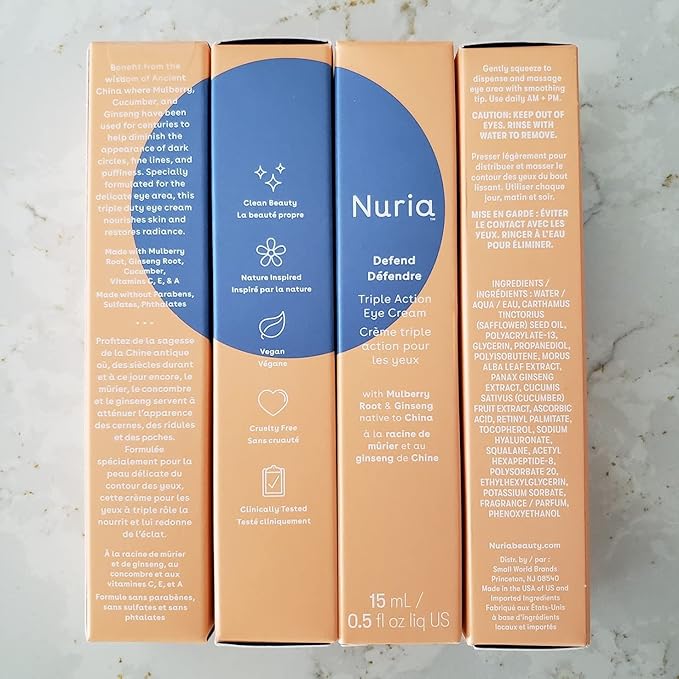 Nuria - Defend Triple Action Eye Cream for Dark Circles, Puffiness and Fine Lines, Nourishing Under Eye Cream with Ginseng and Mulberry Root, 15mL/0.5 fl oz-VivaGrace Women
