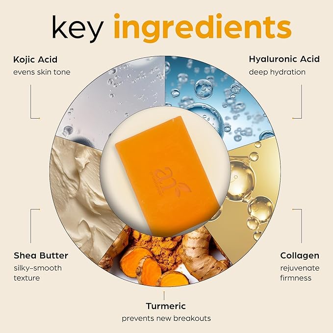 Kojic Acid Soap + African Net Sponge (2 pack X 142g Turmeric bars) Dark spot remover & Scars - Original Japanese Complex Vitamin C, Hyaluronic Acid, retinol, shea butter (Citrus)-VivaGrace Women