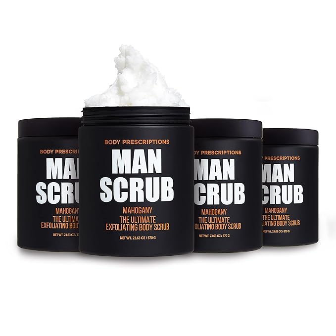 Body Prescriptions Men’s Exfoliating Body Scrub – Ultimate Skin Cleansing Wash in Jar with Twist-Top Lid, For All Skin Types, 21 Ounce (Pack of 4), Mahogany-VivaGrace Women