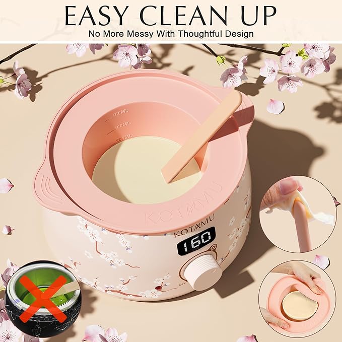 KOTAMU Waxing Kit for Women & Men, Professional Wax Warmer for Hair Removal with Silicone Pot, Wax Kit for Coarse Thick Fine Fuzzy Hair & Sensitive Skin, Waxing Warmer for Home Salon Use-VivaGrace Women