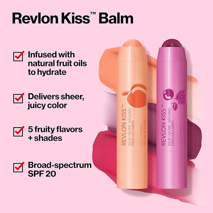 Revlon Lip Balm, Kiss Tinted Lip Balm, Face Makeup with Lasting Hydration, SPF 20, Infused with Natural Fruit Oils, 010 Tropical Coconut, 0.09 Oz (Pack of 2)-VivaGrace Women