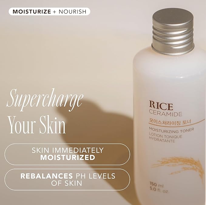 The Face Shop Rice Ceramide Moisturizing Toner - Rice Extract Rice Toner for Face - Strengthens Skin Barrier - Hydrating Targets Dryness - Lightweight Face Moisturizer - Glow Essence Korean Skin Care-VivaGrace Women