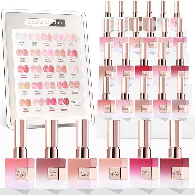 Double Rhythm 28Pcs 0.5Oz Gel Nail Polish Set Same Color Same Bottle Soak Off Gel Polish Kit Nail Art Manicure Salon DIY at Home for Women (Jelly Sheer Clear Collection-T24-8)-VivaGrace Women