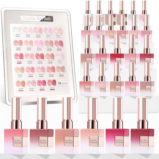 Double Rhythm 28Pcs 0.5Oz Gel Nail Polish Set Same Color Same Bottle Soak Off Gel Polish Kit Nail Art Manicure Salon DIY at Home for Women (Jelly Sheer Clear Collection-T24-8)-VivaGrace Women