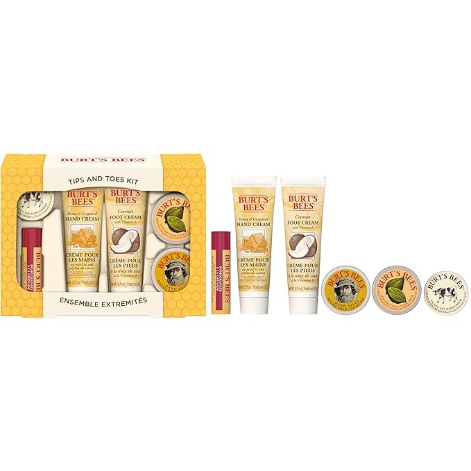 Burt's Bees Back to School Gifts Ideas, 6 Body Care College Dorm Products, Tips and Toes Set - Pomegranate Moisturizing Lip Balm, 2 Hand Creams, Foot Cream, Cuticle Cream & Hand Salve-VivaGrace Women