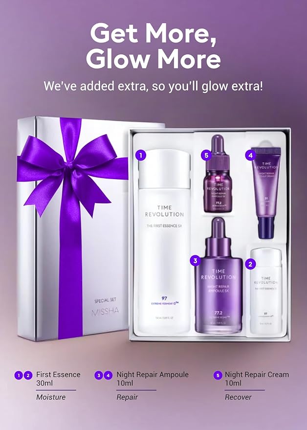 MISSHA Time Revolution Gift Set The First Essence 5X & Night Repair Ampoule 5X for Radiant, Youthful Skin-VivaGrace Women