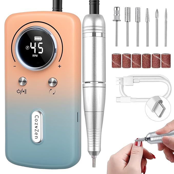 CozyZen Cordless Nail Drill Professional: 45000 RPM Rechargeable Electric Nail File Kit, Portable & Low Noise for Acrylic, Gel Nails, Manicure & Pedicure - Salon & Home Use-VivaGrace Women