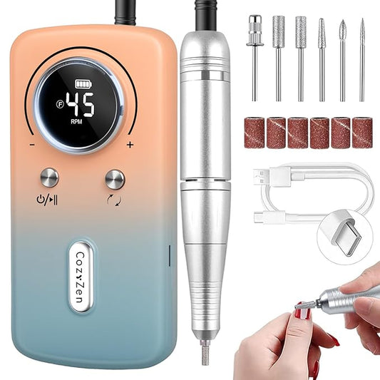 CozyZen Cordless Nail Drill Professional: 45000 RPM Rechargeable Electric Nail File Kit, Portable & Low Noise for Acrylic, Gel Nails, Manicure & Pedicure - Salon & Home Use-VivaGrace Women
