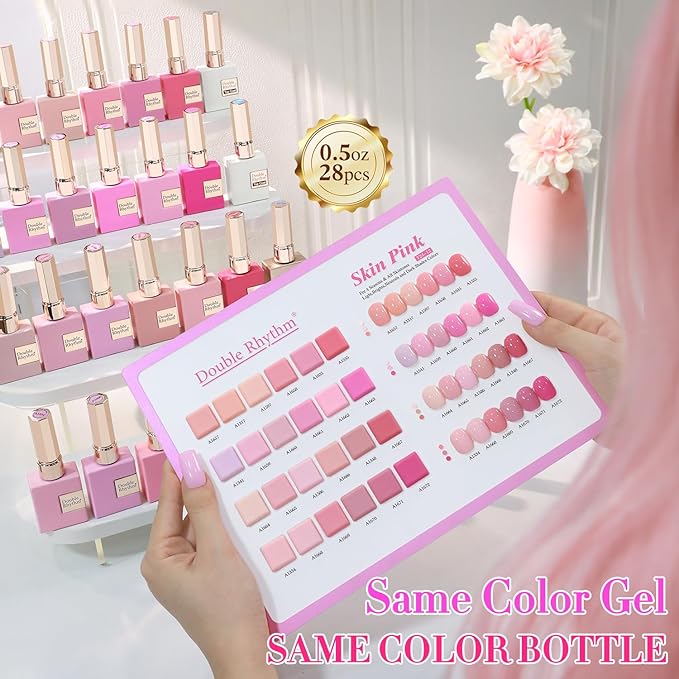 Double Rhythm 28Pcs 0.5Oz Gel Nail Polish Set Same Color Same Bottle Soak Off Gel Polish Kit Nail Art Manicure Salon DIY at Home for Women (Neutral Skin Pink Nude Collection-T24-12)-VivaGrace Women