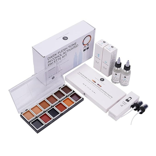 12 Color Dark Flesh Tone Alcohol Activated Makeup Palette Kit - Includes Alcohol Activator and Moisturizing Remover - Waterproof Makeup for Professional Makeup Artists-VivaGrace Women