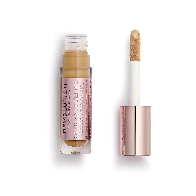 Makeup Revolution Conceal and Define Concealer, Full Coverage & Matte Finish, C12.2 for Medium/Tan Skin Tones, Vegan & Cruelty-Free, 0.7 Fl Oz-VivaGrace Women