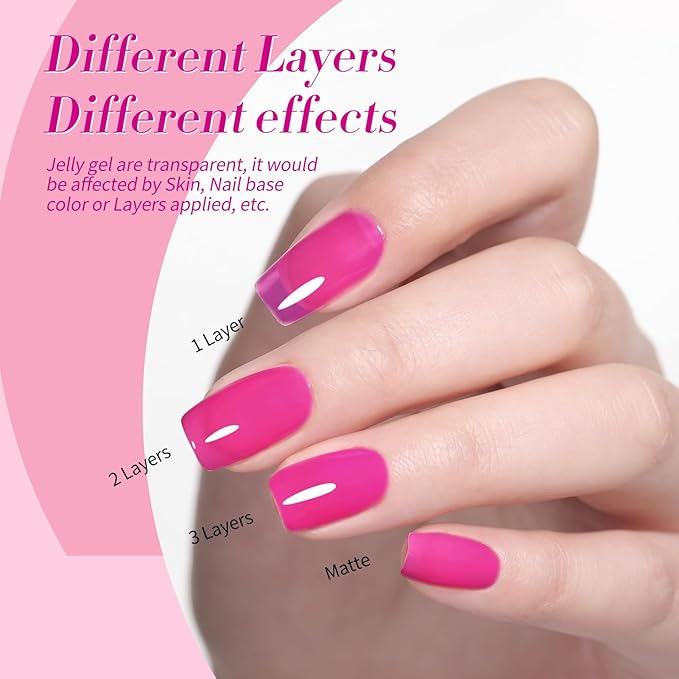 Born Pretty Gel Nail Polish Pink Series,Jelly Transparent Gel Polish, Cat Magnetic Eye,Holographic Glitter Hot Pink Nude Gel Polish for Salon Manicure and Nail Art DIY at Home 6 Colors-VivaGrace Women