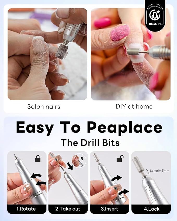 CozyZen Cordless Nail Drill Professional: 45000 RPM Rechargeable Electric Nail File Kit, Portable & Low Noise for Acrylic, Gel Nails, Manicure & Pedicure - Salon & Home Use-VivaGrace Women