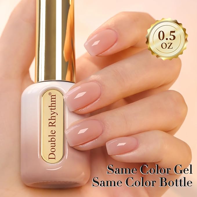 Double Rhythm 0.50 OZ Gel Polish Hema Free Same Color Same Bottle Golden Round Translucent Neutral Natural Milky 15 ML Jelly UV Polish Art DIY at Home (Nude Pink-C1491)
