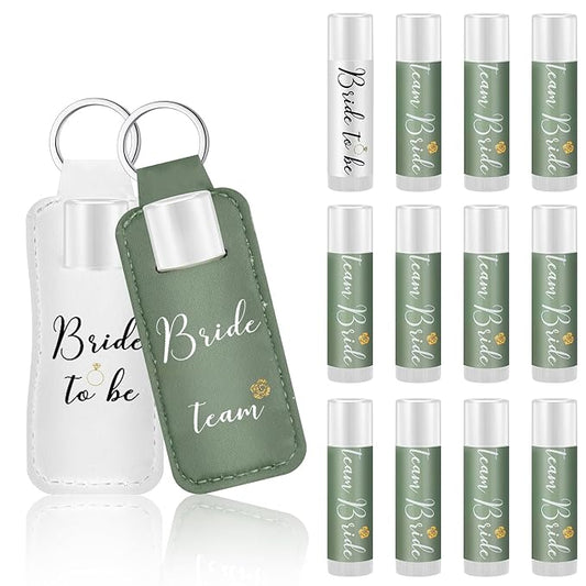 24 Pack Bachelorette Party Favor Lip Balm Set Team Bride Lip balm with Lipstick Holder Keychain Bride to be Lip balm Bridal Shower Proposal Gifts for Wedding Party Favors(White, Sage Green)-VivaGrace Women