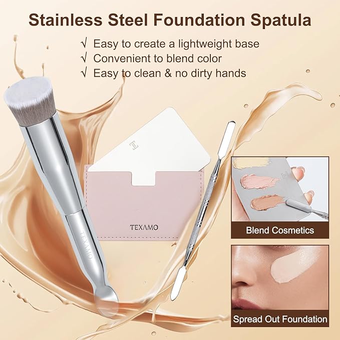 Foundation Makeup Spatula Mixing Makeup Palette Spatula Foundation Brush, Makeup Spatula and Palette Set, Spatula for Makeup Professional Makeup Tool(Foundation Bruh+Spatula+Palette)-VivaGrace Women