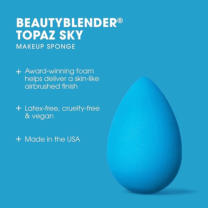 Beautyblender® | Topaz Sky Beauty Blender Makeup Sponge, Super-Soft Foam Easily Blends Foundations, Powders & Creams, Made in USA, Reusable, Washable, Streak Free Application, Vegan, Cruelty Free-VivaGrace Women