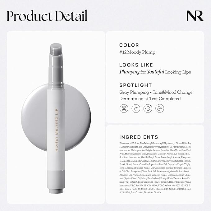 Nature Republic HONEY MELTING LIP PLUMPING (12 GRAY) SOFT LIP STICK Moody Plump Hydrating Gloss, Moisturizing balms, Volumizing formula,Nude & Sheer tint, Glowy Finish, korean make up-VivaGrace Women
