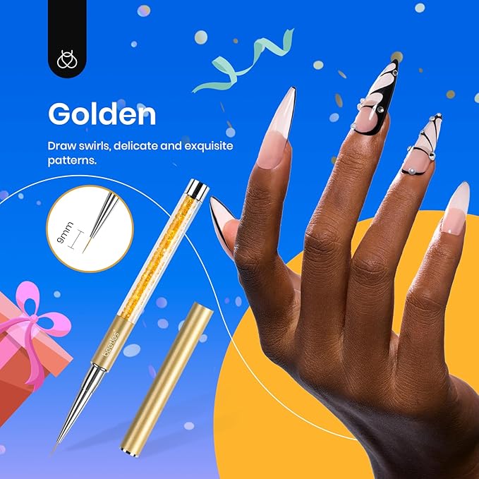 Beetles Gel Polish Nail Art Liner Brushes 5Pcs Painting Art Design Pen Set Diamond Application Rhinestone Handle Dotting Drawing Sizes 5 7 9 11 20mm Nail Design Gift for Women-VivaGrace Women