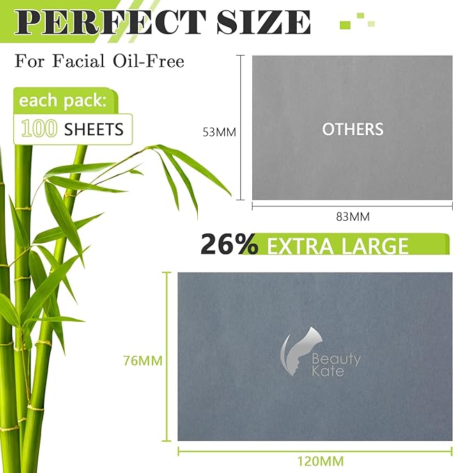 Natural Premium Oil Blotting Paper for Oily Skin with Bamboo Charcoal,26% Larger Oil Blotting Sheets for Face,Makeup Friendly Oil Absorbing Sheets 600 Sheets-VivaGrace Women