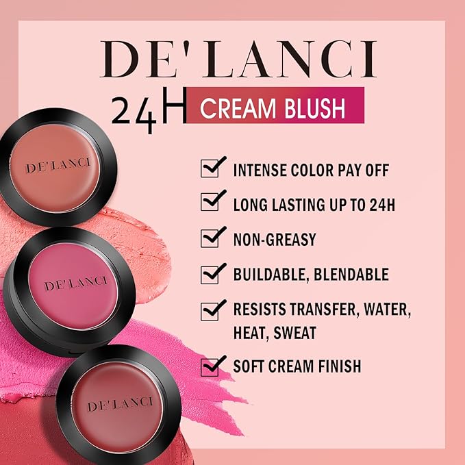 Multi-Purpose Cream Blush for Cheeks & Lip & Eyeshadow, Buildable Lightweight Peach Blush Balm, Ultra Hydrating Cruelty-Free Makeup Blush for Dry/Sensitive Skin, Waterproof Blush, Built-in Brush, Rose-VivaGrace Women