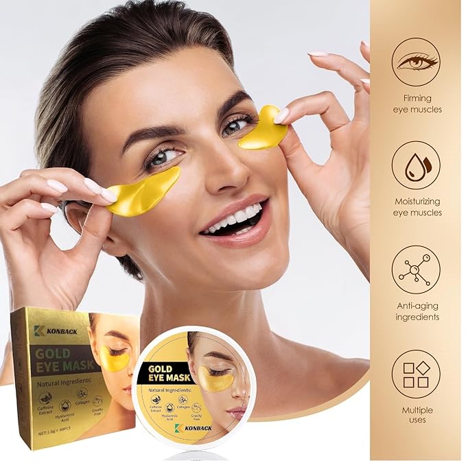 24K GOLD Eye Mask - 60 Pcs Collagen Under Eye Mask,Puffy Eyes and Dark Circles Treatments, Reduce Wrinkles and Fine Lines Undereye (Gold, 1)-VivaGrace Women