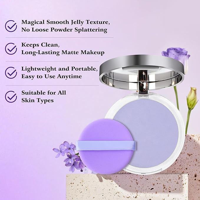 Chillab Lavender Matte Powder, Gel-like Formula Oil-Control Primer & Setting Powder, Polvos Compactos Matte Powder for Silky Blurring Oil Control-VivaGrace Women