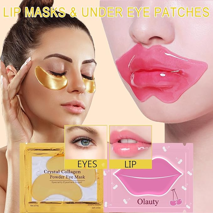 30 Pairs Cherry Lip Masks & 24K Gold Under Eye Patches, Gel Crystal Collagen Lip & Eye Patches for Puffy Eyes, Effectively Moisturizing Nourishes Lip & Eye Skin for Reducing Fine Lines & Dark Circle-VivaGrace Women