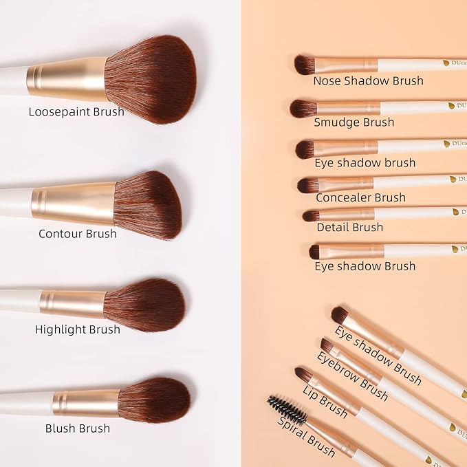 DUcare Makeup Brushes with Bag - 14Pcs Professional Synthetic Make Up Brushes Set for Blush Concealer Foundation Bronzer Powder Eyebrow Contour Eyeshadow Blending Makeup Brush Set Mekaup bag, White-VivaGrace Women