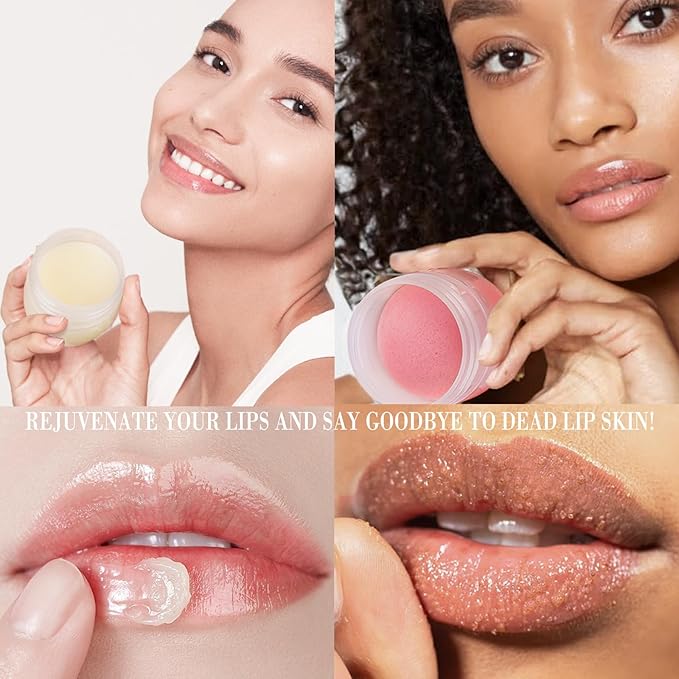 Lip Mask & Lip Scrubber Exfoliator Lip Sleeping Mask Overnight for Dark Lips to Lighten Moisturizer Lip Butter Balm for Dry Chapped Cracked Peel Lips Skin Care（Mint Flavor）-VivaGrace Women