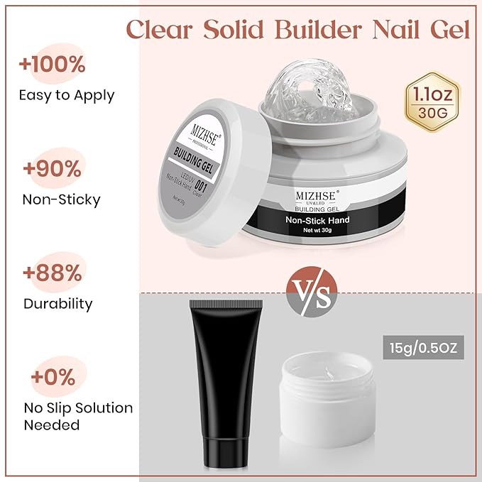 MIZHSE Clear Solid Builder Gel For Nails, 30g Non-Sticky Nail Extension Hard Builder Gel, Nail Strengthen 3D Sculpting Nail Art for Carving Modeling Soak Off Manicure Home-VivaGrace Women