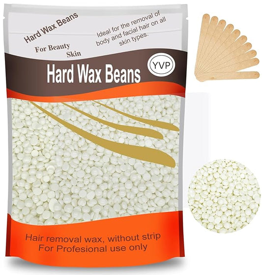 Hard Wax Beads for Hair Removal, Yovanpur Waxing Beane for Brazilian Waxing, Wax Beans for Sensitive Skin, Face Eyebrow Legs At Home Pearl Beads, 300g /bag with 10pcs Sticks(Pearl)-VivaGrace Women
