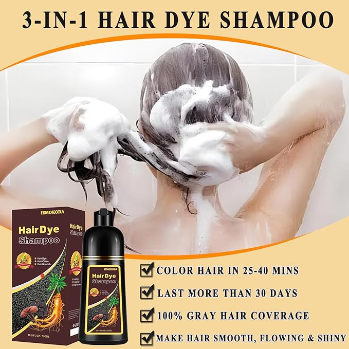 Dark Coffee Hair Dye Shampoo 3 in 1 for Gray Hair, Long-lasting & Natual Hair Color Shampoo, Herbal Ingredients Natural Shampoo Hair Dye Effect in Minutes, Gifts for Men Women 500ml-VivaGrace Women