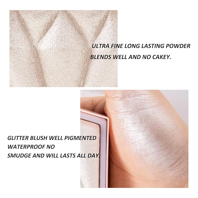 Boobeen Highlighter Makeup Palette, Baked Highlighter Bronzer Powder Palette, Shimmer Illuminator Contour Highlighter Powder for Face, Pearl Shine Shades Waterproof Long Lasting-VivaGrace Women