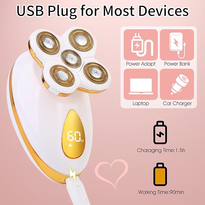 Electric Razors for Women, 5 in 1 Painless Rechargeable Dusk Shaver Womens, Women's Shavers Everything, Lady Leg/Bikini/Face Hair Removal Products, Female Wet Dry Shaving Machine-VivaGrace Women