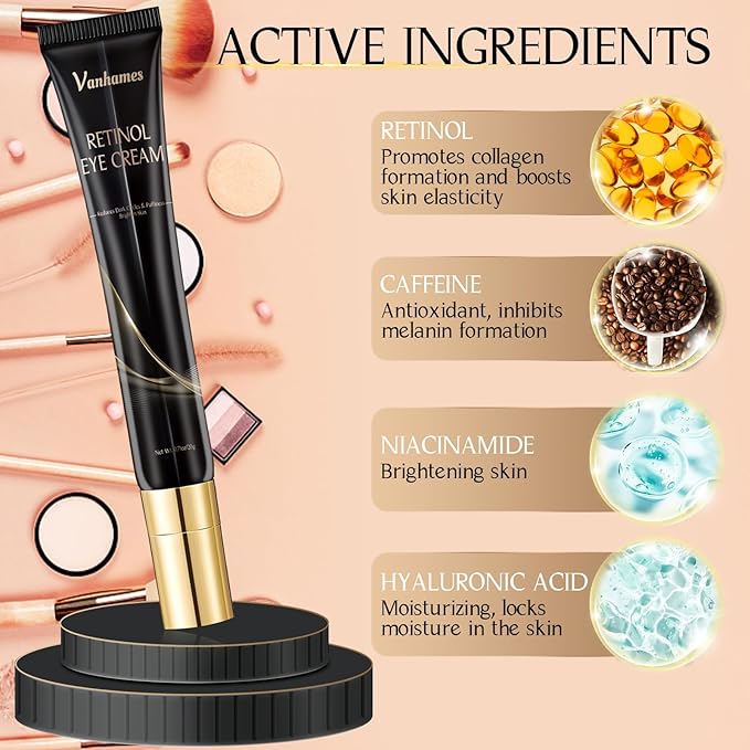 Retinol Caffeine Eye Cream, Under Eye Cream for Dark Circles and Puffiness, Anti Aging Eye Cream for Wrinkles, Eye Bags Treatment for Men and Women, 20g (Fragrance Free)-VivaGrace Women