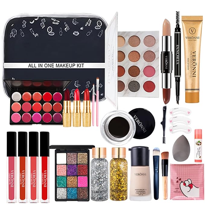 All-in-One Makeup Gift Set Carry All Makeup Kit Women Full Kit With Makeup Bag Concealer Lipgloss Lipstick Blush Foundation Face Powder Eyeshadow Palette Cosmetic Palette #5-VivaGrace Women