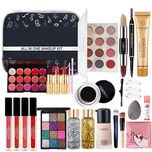 All-in-One Makeup Gift Set Carry All Makeup Kit Women Full Kit With Makeup Bag Concealer Lipgloss Lipstick Blush Foundation Face Powder Eyeshadow Palette Cosmetic Palette #5-VivaGrace Women