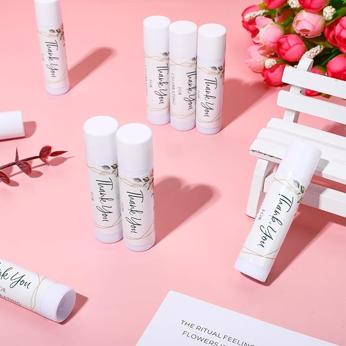 Whaline 60Pcs Thank You Gift Lip Balm Bulk Wedding Lip Balms Vanilla Flavor Floral Moisturizing Lip Care Guest Basket Gift Stuffer for Bridal Shower Baby Shower Birthday Party Favor Supplies-VivaGrace Women
