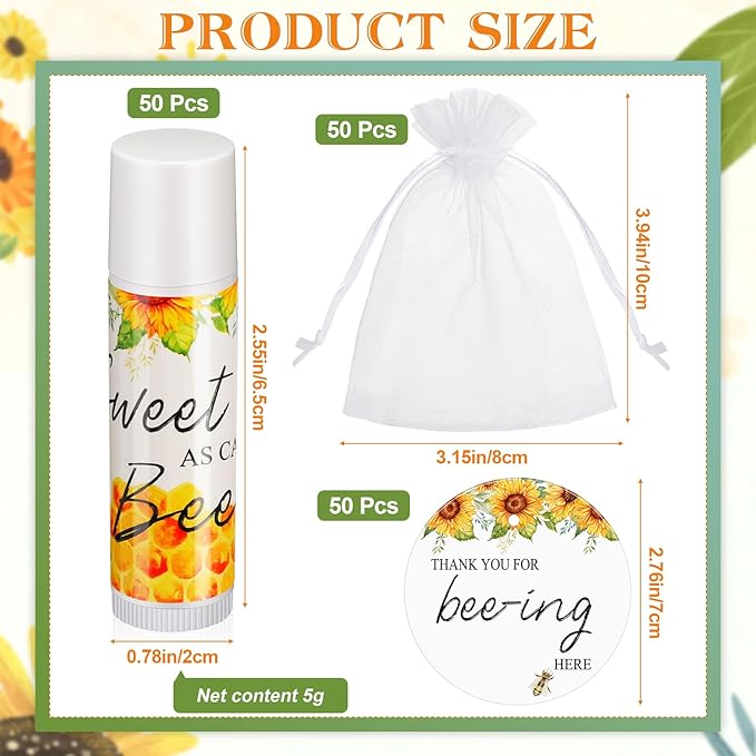 Fumete 50 Set Bee Favors Baby Shower Thank You Gifts Lip Balms for Guests Boys Girls Gender Reveal Favors for Baby Shower Bee Party Prizes Souvenirs Bags Stuffer Classroom Prizes-VivaGrace Women