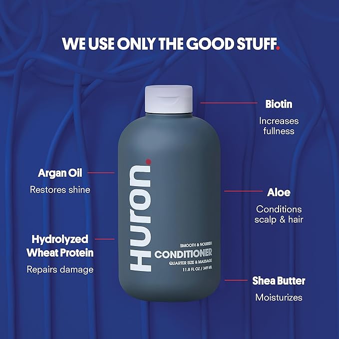 Huron Men’s Conditioner - Lightweight, Hydrating Conditioner - Eliminates Frizzy Hair, Moisturizes, & Restores Shine - Clean & Invigorating Scent - 100% Vegan Ingredients & Cruelty-Free - 11.8 Fl Oz (2 Pack)-VivaGrace Women