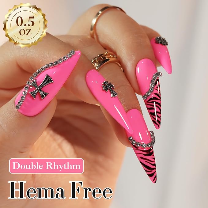 Double Rhythm 0.50 OZ Gel Polish Hema Free Same Color Same Bottle Golden Round Translucent Neutral Natural Milky 15 ML Jelly UV Polish Art DIY at Home (Bright Pink-C1040)
