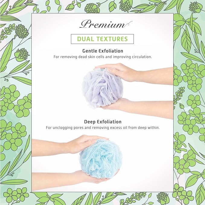 Spongentle Dual Texture Deep Cleansing Loofah Sponge for Radiant Skin, Pack of 4, Bath and Shower, Exfoliating Body Scrubber, Beautiful Colors for Women and Men-VivaGrace Women