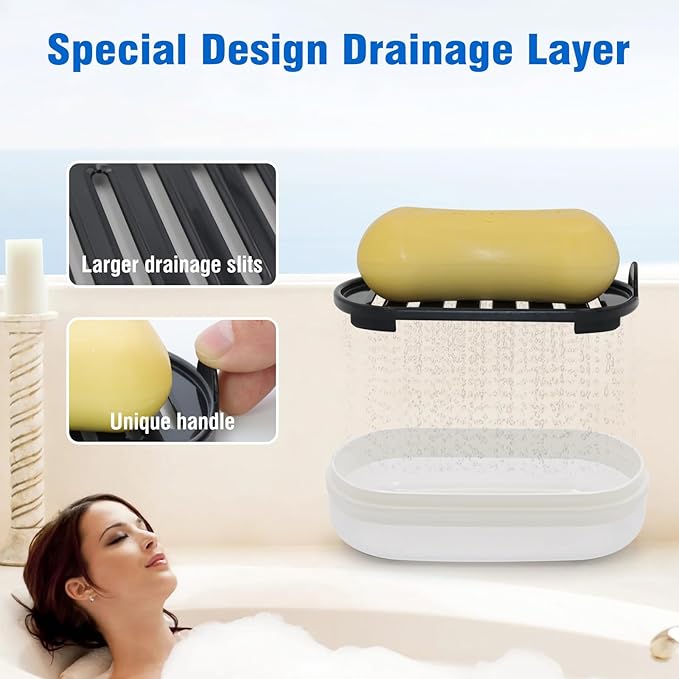 Soap Box, Travel Soap Container, Bar Soap Case with Removable Draining Layer - Clear Style A-VivaGrace Women
